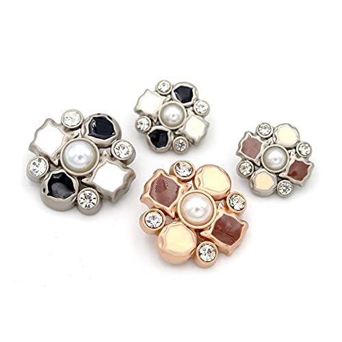 5Pcs Metal Pearl Crystal Rhinestone Buttons Single Hole Pearl Embellishment for Decoration DIY Accessory(Black,18mm)