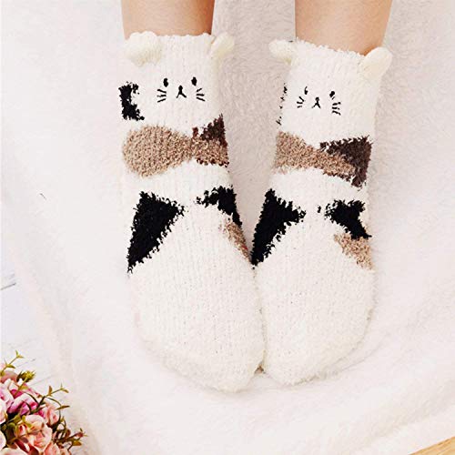 Loritta 3 Pairs Womens Fuzzy Socks Winter Warm Fluffy Soft Slipper Home Sleeping Cute Animal Socks,Solid Color Puppy