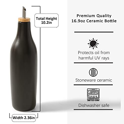 HOMCDALY Ceramic Olive Oil Dispenser for Kitchen, Stoneware 16oz Oil and Vinegar Bottles Dispenser, Kitchen Dispenser Bottle for EVOO Vinegar Syrups, Modern Farmhouse Design(B)