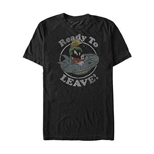 Looney Tunes Men's Marvin The Martian Ready to Leave Basic Solid Tee, Black, Small