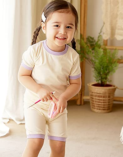 VAENAIT BABY Boys Girls Pajamas Set Cotton Summer Short Sleepwear Pjs 2pcs Set Macaron Creampurple+Purple XS