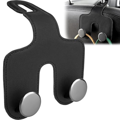 JESTOP Car Headrest Hook, Bags Hanger for Car, Leatehr Car Double Hooks for Purses and Bags, Car Hanger Storage Holder for Handbag Coat Umbrella, Car Inside Accessories