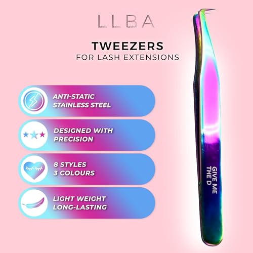LLBA Lash Tweezer Professional Volume False Lash Application Tool | Multi Shapes & Purposes Tweezers | Non-Slip Grip Tweezers for Volume, Isolation & Classic Lashes (Gold, Girl Boss Isolation)