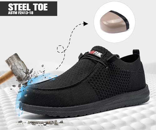 LARNMERN Steel Toe Loafers Women Slip On Work Safety Shoes Lightweight Comfortable Walking Sneakers Casual(7.5 Women, Black Pink)