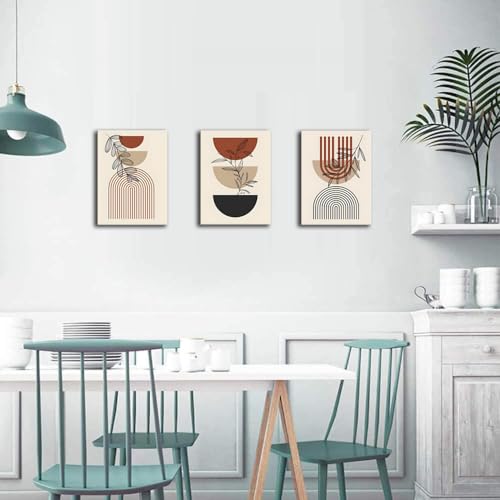 Boho Wall Art Framed Abstract Art Prints Mid Century Modern Art Minimalist Art Wall Decor Geometric Line Leaf Aesthetic Canvas Bathroom Bedroom Decor (Boho, 12x16inch x3)