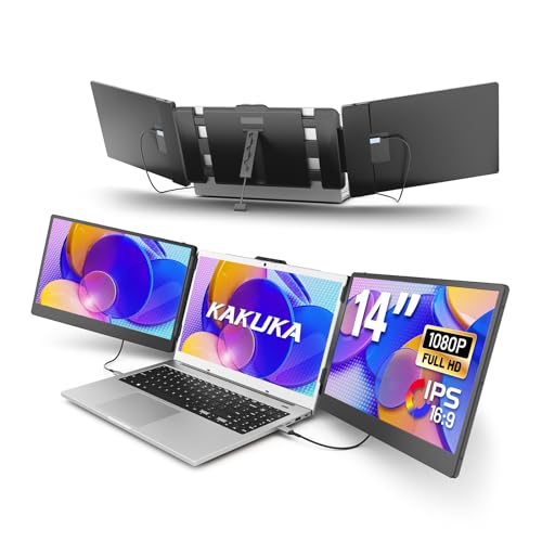 kakuka Laptop Screen Extender, 14.2” FHD 1080P IPS Portable Monitor for 13.3”-17” Laptop, HDMI/USB-A/Type-C Laptop Monitor Extender with Kickstand, Plug and Play for Mac/Wins/Android/Switch