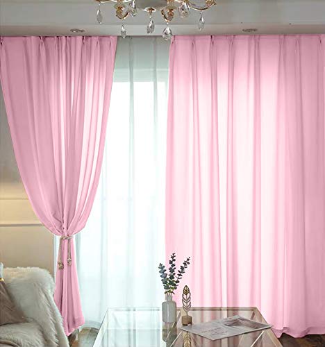 Yancorp Non-See-Through Velvet Opaque Privacy Curtains 2 Panels Drapes for Living Room Bedroom Doorway Divider Semi Sheer Curtain Kithen Window Panels (Baby Pink, W52 X L63)