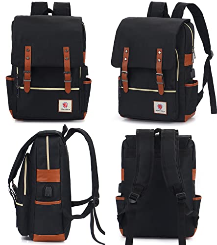 Xinveen Vintage Laptop Backpack Travelling Backpack Casual Daypacks School Shoulder Bag for Men Women Black