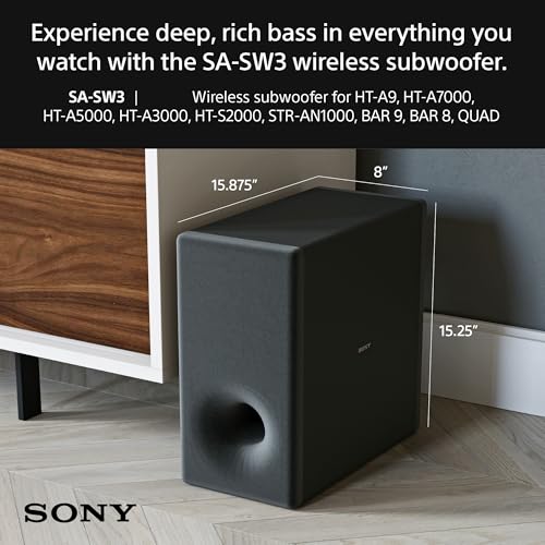 Sony SA-SW3 Wireless Subwoofer for BRAVIA THEATER (BAR 9, BAR 8, QUAD), HT-A9/A7000/A5000/A3000/S2000 and STR-AN1000