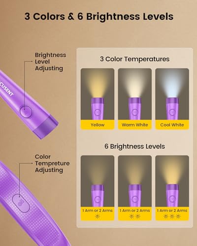 Glocusent Book Light, 3-Color & 6-Brightness Reading Light, Bendable Neck Light, 80-hr Lasting Rechargeable Lamp, Perfect Book Light for Reading in Bed, Knitting, Camping, Repairing, Book Lovers Gifts