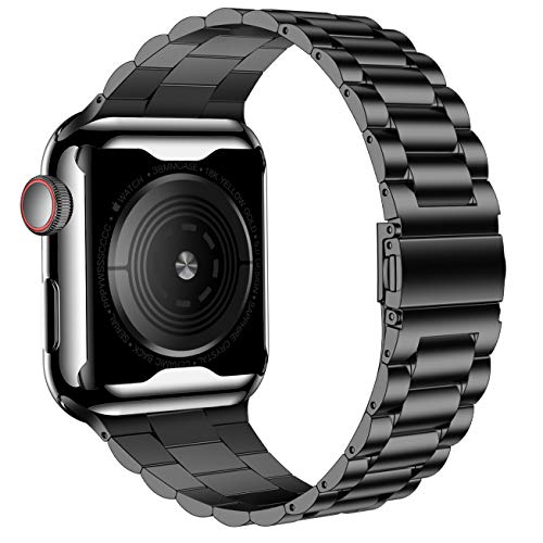 iiteeology Compatible with Apple Watch Band 38mm Series 3 2 1, Upgraded Stainless Steel Band with iWatch Screen Protector Case for Women Black/Black