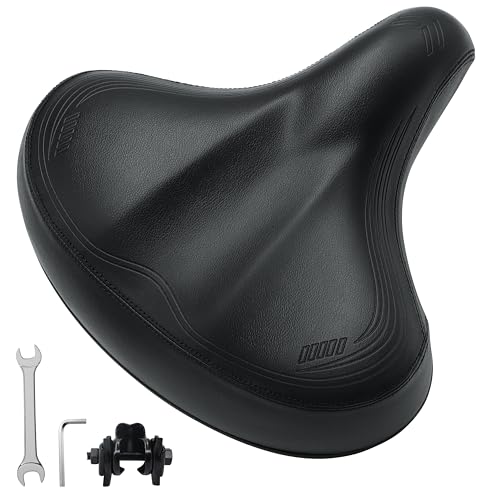 Wide Bike Seat Compatible with Peloton Bike & Bike+, Bike Seat Cushion for Men & Women Comfort, Bike Saddle Replacement, Oversized Bicycle Seat, Road & Exercise Bike Seat, Accessories for Most Bikes