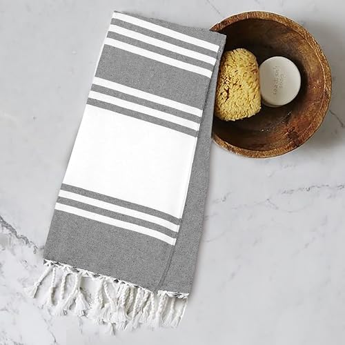 Goroly Home 2 Pack Cotton Beach Towel, Turkish Beach Towel, Gym Towels, Turkish Peshtemal Towels, Pestemal Towels, Thin Camping Bath, Pool Blanket, Fouta Towels 100% Cotton- 36x71 Inch - Charcoal
