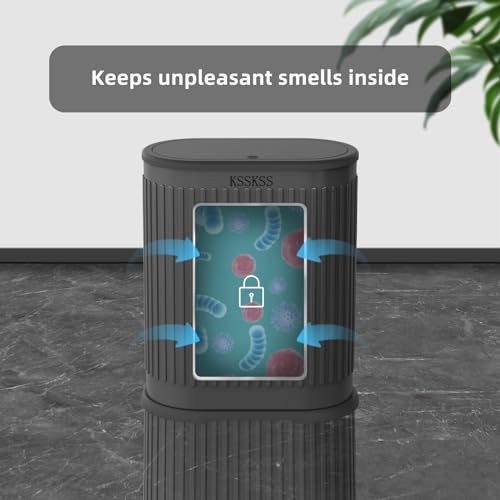 KSSKSS 1.8 Gallons Small Stainless Steel Trash Can with Press Type Lid, Slim Bathroom Garbage Bin, Removable Liner Bucket, Dog Proof Narrow Wastebasket with Pop-Up Lid for Bedroom,Toilet (Gray)