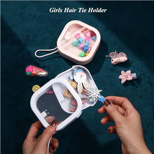 REVAXUP 2pcs Hair Tie Organizer Boxes,Small Portable Holder Can Be Stackable Or Hung On The Wall,Best for Ties Storage or Small Items on Desktop, Pink&White