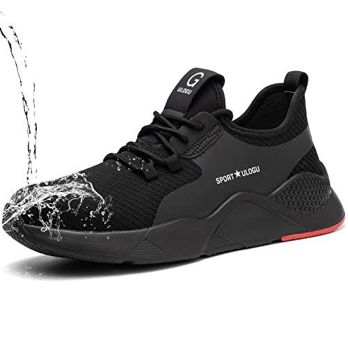 Steel Toe Shoes Men Waterproof Lightweight Work Sneakers Safety Athletic Alloy Roofing Construction Composite Indestructible Warehouse Tennis Zapatos de Trabajo para Hombres seguridad Acero Black