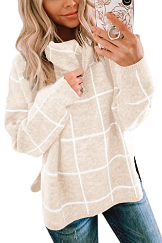 ECOWISH Women Fall Pullover Sweater Turtleneck Solid Long Sleeve Loose Casual Chunky Ribbed Knit Winter Sweaters Jumper Tops B-Caramel M