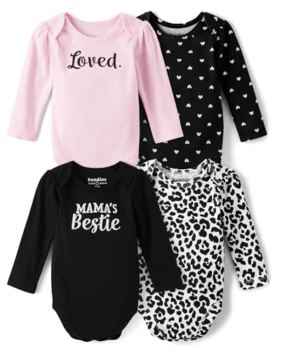 The Children's Place Baby Girl's and Newborn Long Sleeve Bodysuits, Bunnys Tail 4-Pack