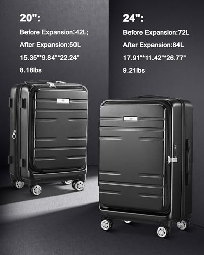 Suitour Expandable PC Hard Shell Luggage Sets,20" Carry-On 24" Checkd Luggage sets 2 piece, Travel Business Suitcase Set