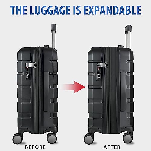 KROSER Hardside Expandable Carry On Luggage with Spinner Wheels & Built-in TSA Lock, Durable Suitcase Rolling Luggage with USB Port, Carry-On 20-Inch Steel Grey