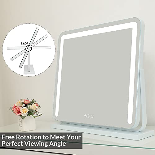 WAYKING Vanity Mirror with Lights, Makeup Mirror with Dimmiable 3 Lighting Modes LED Strip, Wall-Mounted and Tabletop Mirror with USB Charging Port (L22.83 x H17.32 inch)