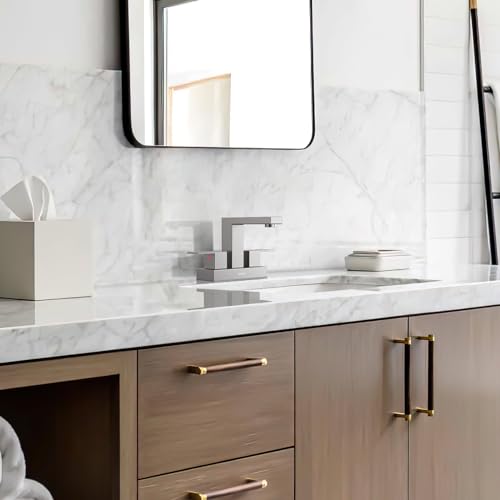 Bathroom Sink Faucet, Hurran 4 inch Brushed Gold Bathroom Faucets for Sink 3 Hole with Pop-up Drain and Supply Lines, Stainless Steel 2-Handle Faucet for Bathroom Sink Vanity RV Restroom
