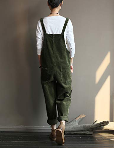 Lentta Fall Fashion Corduroy Overalls For Women Adjustable Straps Bib Corduroy Jumpsuit (ArmyGreen01, XS)