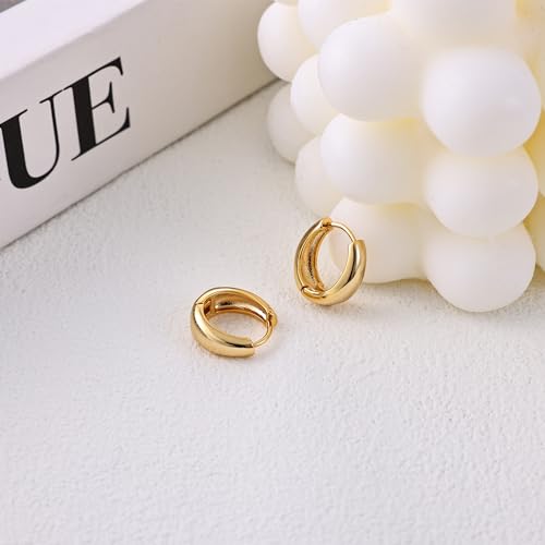 micuco Gold Hoop Earrings for Women, 18K Real Gold Plated Lightweight Chunky Gold Hoops, Hollow Thick Gold Hoop Earrings for Women Gold Plated 13mm