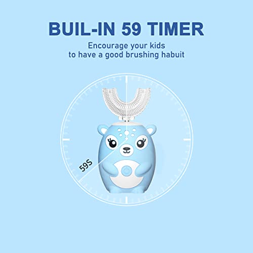 Kids Electric Toothbrushs U Shaped sonic Automatic Toothbrush with 4 Brush Heads, Six Cleaning Modes,Cartoon deer Modeling , full mouth toothbrush for baby