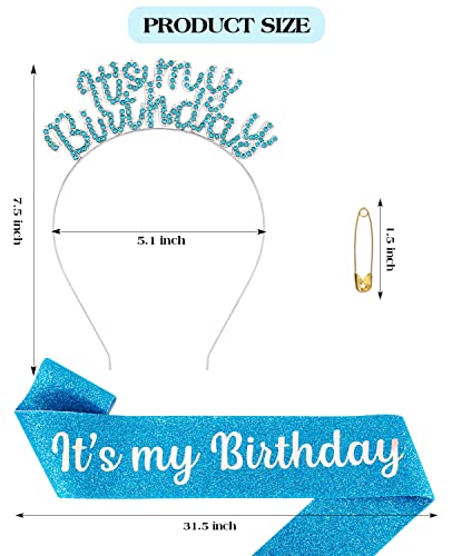 ACO-UINT Birthday Crown for Girls, Cute Birthday Sash & Birthday Tiara for Women Set, Sweet Birthday Headband Birthday Decorations It's My Birthday Headband Birthday Gifts for Women (Champagne)