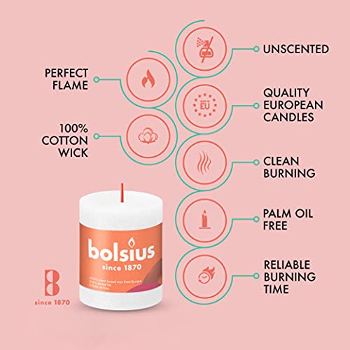 BOLSIUS 4 Pack Fresh Olive Rustic Pillar Candles - 2.75 X 5 Inches - Premium European Quality - Includes Natural Plant-Based Wax - Unscented Dripless Smokeless 60 Hour Party and Wedding Candles