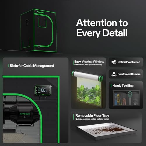 VIVOSUN S223 2x2 Grow Tent, 24"x24"x36" High Reflective Mylar with Observation Window and Floor Tray for Hydroponics Indoor Plant for VS1000