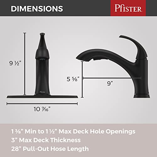Pfister Wray Kitchen Faucet with Pull Out Sprayer, Single Handle, Mid Arc, Matte Black Finish, F5347WRYB