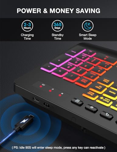 SABLUTE Wireless Keyboard with 9 Backlit Effects, Wrist Rest, Phone Holder, 2.4G Lag-Free Ergonomic Keyboards, Rechargeable Silent Cordless, for Computer, Laptop, Windows, Work, School (Keyboard Only)