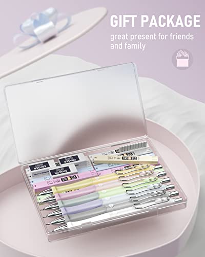 Nicpro 6PCS Pastel Mechanical Pencil Set 0.5 mm, Cute Mechanical Pencils with Comfort Grip with 12 Tubes HB Lead Refill, 3 Eraser, 9 Eraser Refills for Student Writing, Drawing, Sketching- with Case