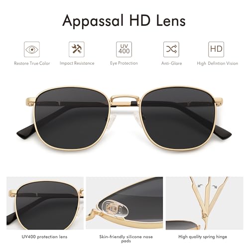Appassal Small Retro Square Sunglasses for Women Men with Spring Hinge Sunnies AP3646,Gold/Grey