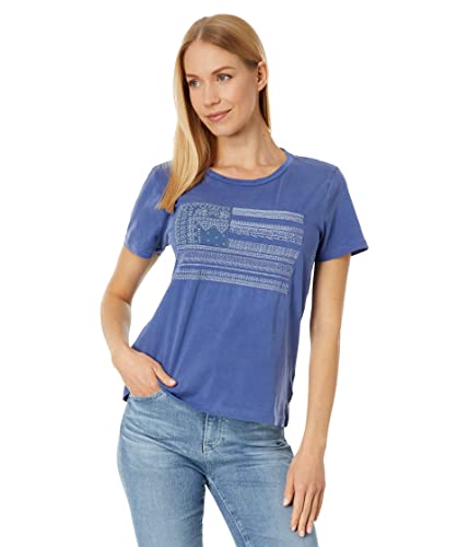 Lucky Brand Women's Bandana Flag Emb Classic Crew, Sodalite Blue