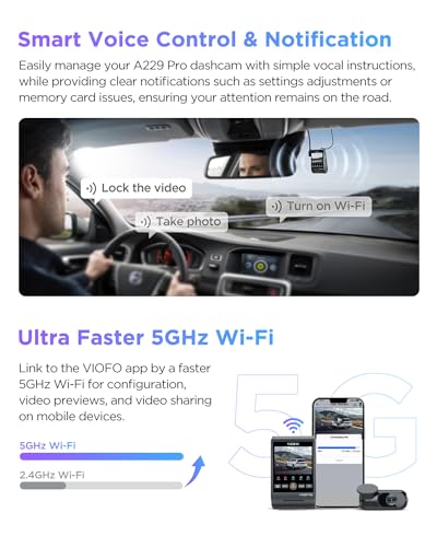 VIOFO A229 Pro 4K HDR Dash Cam, Dual STARVIS 2 IMX678 IMX675, 4K+2K Front and Rear Car Camera, 2 Channel with HDR, Voice Control, 5GHz WiFi GPS, Night Vision 2.0, 24H Parking Mode, Support 512GB Max