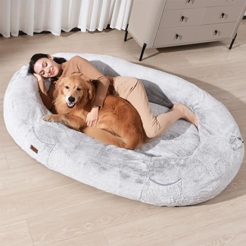 Human Dog Bed for People Large - Bean Bag Adult Size Giant Extra Sized for Kid Waterproof and Washable Anti-Slip Grey 74"" x50 x12 (Grey White)