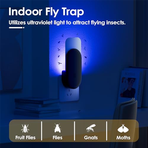 TIENBE Flying Insect Trap, 2 in 1 Indoor Plug-in Fruit Fly Trap, 1 Trap White and 6 Glue Cards, Fruit Fly Traps for Gnat, Moth, Mosquito, Suitable for Every Part of The Home