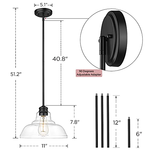 Maleoi Kitchen Island Pendant Lighting, Industrial Pendant Hanging Light, Ceiling Hanging Lighting Fixture for Kitchen Island Dining Table Hallway Restaurant (Black, 1 Pack)