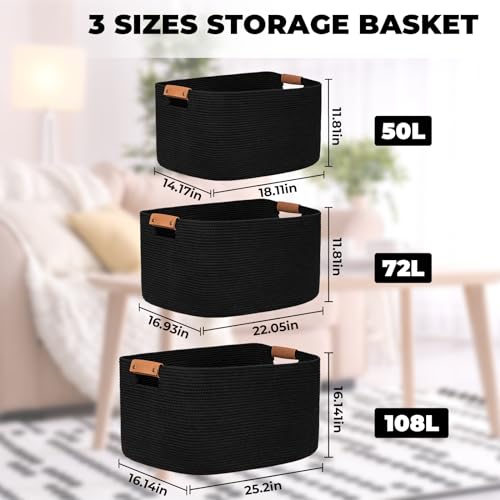 anpinera Extra Large Blanket Storage Basket 25.20’’x16.14’’x16.14’’, Large Rectangle Blanket Basket for Living Room, Woven Rope Storage Organizer Laundry Baskets Bin, White/Pink