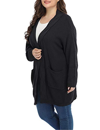 Classic Plus Size Sweaters for Women Oversized Long Cardigans (Black, 1X)