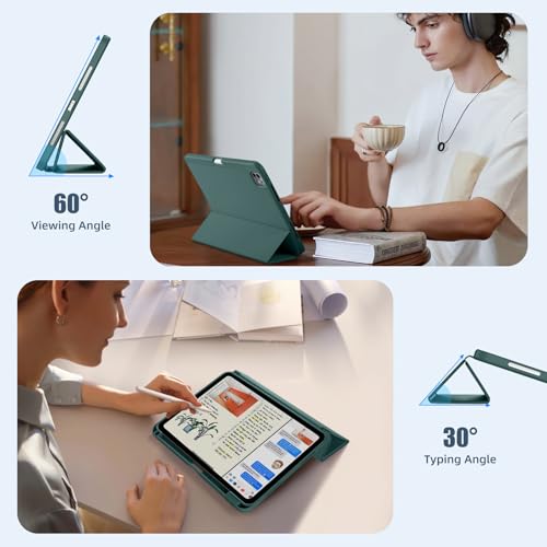 Kidopire New Compatible with iPad Pro 11 Inch Case (M4, 5th Gen 2024) with Pencil Holder, Smart Cover with Protective Trifold Stand & Soft TPU Back, Auto Wake/Sleep, Support Pencil Pro, Rose Red