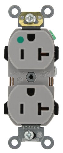 Leviton 8300-HGY 20-Amp, 125-Volt, Heavy Duty Hospital Grade, Duplex Receptacle, Straight Blade, Self Grounding, Gray