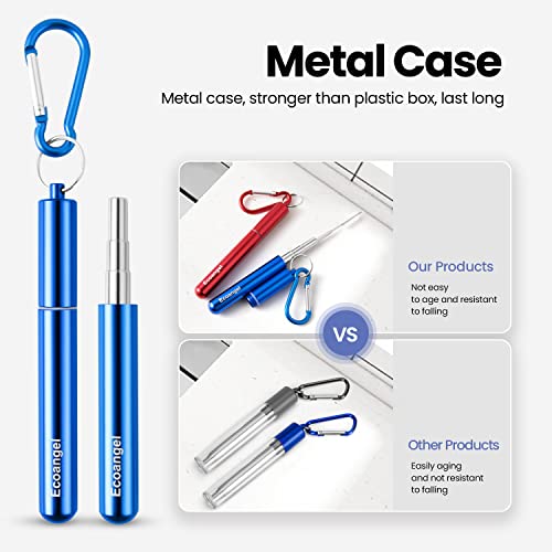 4 Pack Portable Reusable Metal Straw Collapsible Stainless Steel Drinking Straw Telescopic Straw to Drink Water Smoothie with Aluminum Key-chain Case & Cleaning Brush (Black & rose gold & blue & gold)