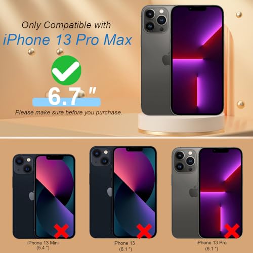 13 Pro Max Phone Case,Card Holder Wallet for iPhone 13 Pro Max Case,Ring Holder Stand,RFID-Blocking,Wrist Strap,Camera Lens Protector,Leather Magnetic Protective Flip Cover for Women Men (Black)
