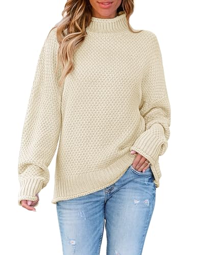 ZESICA Women's Turtleneck Batwing Sleeve Loose Oversized Chunky Knitted Pullover Sweater Jumper Tops,Orange2,Large