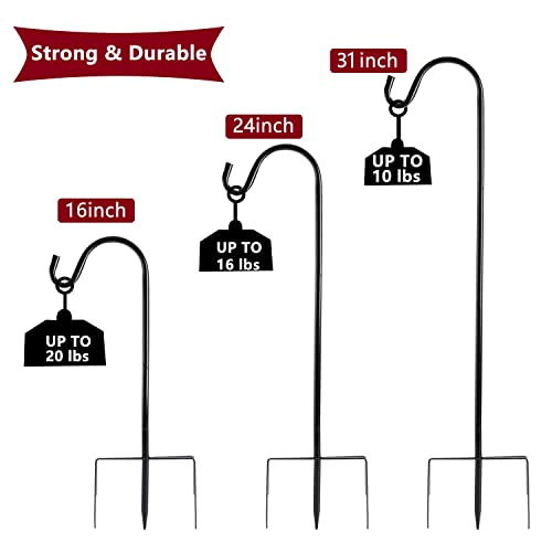 EXCMARK 2 Pack Shepherd Hook 31 inch 1/2 inch Thick Use at Weddings, Hanging Solar Lights, Lanterns, Bird Feeders, Metal Hanger Hook (Black, 31 inch). U.S. Patent.