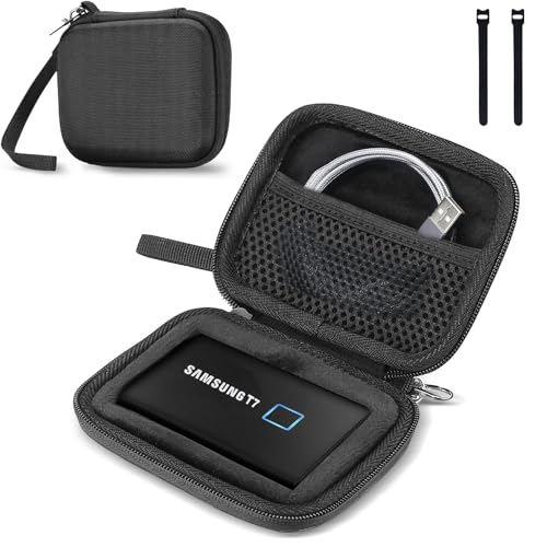 ProCase Hard Carrying Case Compatible for Samsung T7/ T7 Touch Portable SSD with 2 Cable Ties, Shockproof Travel Organizer for 500GB 1TB 2TB USB 3.2 External Solid State Drives -Black